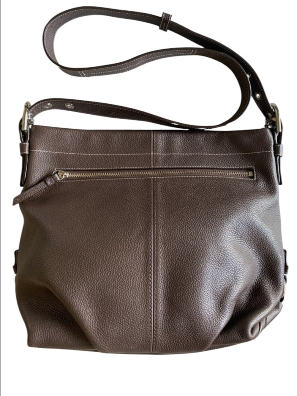 Coach Brown Pebbled Leather Adjustable Crossbody Shoulder Duffle Hobo Bag Purse